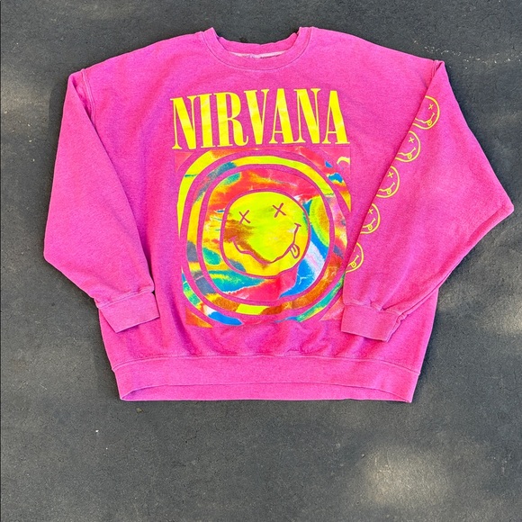Pink Smiley Nirvana Sweatshirt Oversized Sweat Top S - M - Picture 3 of 5